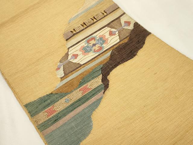 平和屋着物●八寸名古屋帯　すくい織　霞花文　やまと誂製　正絹　逸品　未使用　CABH6781dy