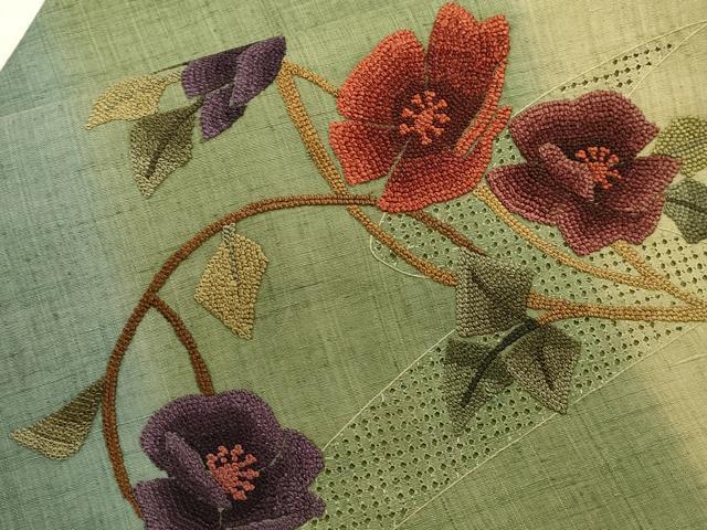 平和屋着物●中国三大刺繍　スワトウ刺繍　相良刺繍　総刺繍　九寸名古屋帯　紬地　草花文　正絹　逸品　未使用　CABH6782dy