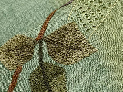 平和屋着物●中国三大刺繍　スワトウ刺繍　相良刺繍　総刺繍　九寸名古屋帯　紬地　草花文　正絹　逸品　未使用　CABH6782dy