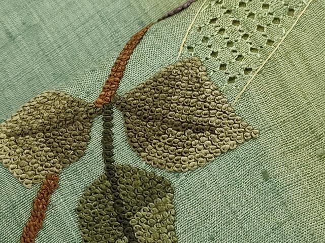平和屋着物●中国三大刺繍　スワトウ刺繍　相良刺繍　総刺繍　九寸名古屋帯　紬地　草花文　正絹　逸品　未使用　CABH6782dy