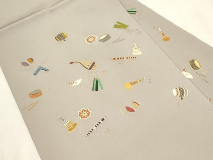 平和屋着物●塩瀬　九寸名古屋帯　楽器文　金彩　正絹　逸品　CABH6784dy
