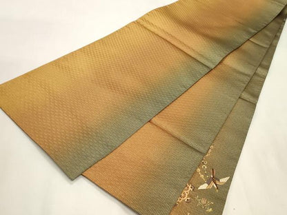 平和屋着物●ひなや工房　くむ・あむ・おる　伊豆蔵明彦　太鼓柄袋帯　刺繍　花鳥文　金彩　正絹　逸品　CABH6789dy