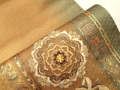 平和屋着物●ひなや工房　くむ・あむ・おる　伊豆蔵明彦　太鼓柄袋帯　刺繍　花鳥文　金彩　正絹　逸品　CABH6789dy