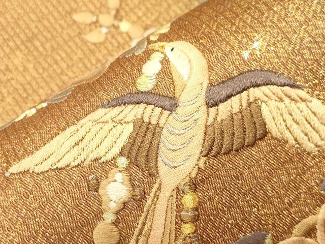 平和屋着物●ひなや工房　くむ・あむ・おる　伊豆蔵明彦　太鼓柄袋帯　刺繍　花鳥文　金彩　正絹　逸品　CABH6789dy