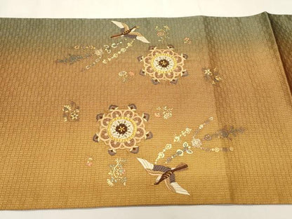 平和屋着物●ひなや工房　くむ・あむ・おる　伊豆蔵明彦　太鼓柄袋帯　刺繍　花鳥文　金彩　正絹　逸品　CABH6789dy
