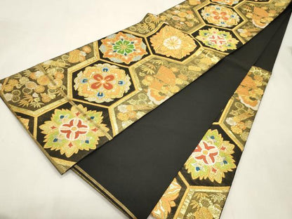 平和屋着物●西陣　川島織物　六通柄　本袋帯　亀甲花文　金糸　正絹　逸品　CABH6791dy