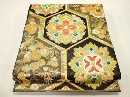 平和屋着物●西陣　川島織物　六通柄　本袋帯　亀甲花文　金糸　正絹　逸品　CABH6791dy