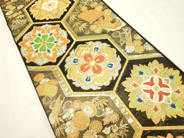 平和屋着物●西陣　川島織物　六通柄　本袋帯　亀甲花文　金糸　正絹　逸品　CABH6791dy