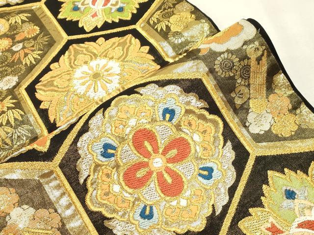 平和屋着物●西陣　川島織物　六通柄　本袋帯　亀甲花文　金糸　正絹　逸品　CABH6791dy