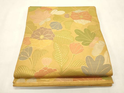 平和屋着物●織物一筋名門　織悦　全通柄　本袋帯　草花文　金糸　正絹　逸品　CABH6794dy