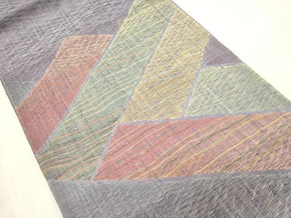 平和屋着物▽太鼓柄袋帯　スリーシーズン　春夏秋　櫛織　幾何学文　正絹　逸品　CABH6795dy