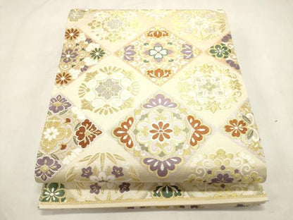平和屋着物●六通柄袋帯　西陣織錦　宮廷雅　菱花文　金銀糸　正絹　逸品　CABH6796dy