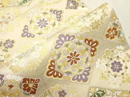 平和屋着物●六通柄袋帯　西陣織錦　宮廷雅　菱花文　金銀糸　正絹　逸品　CABH6796dy