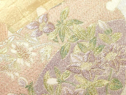 平和屋着物●六通柄袋帯　煌輝箔錦　雪輪草花文　金銀糸　正絹　逸品　未使用　CABH6797dy
