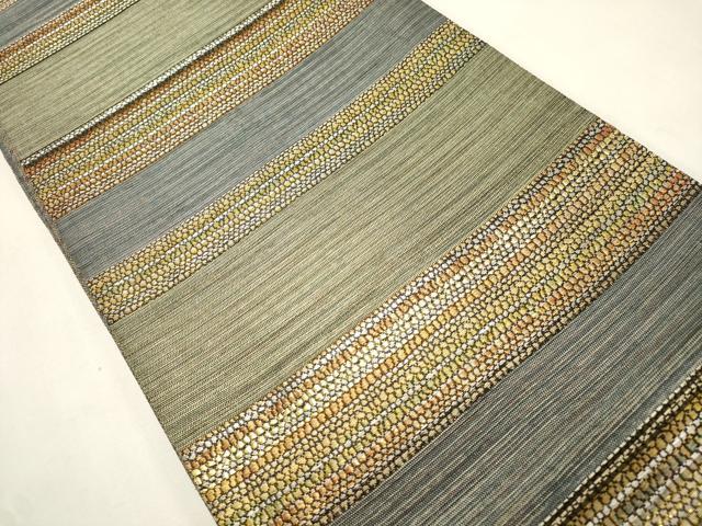 平和屋着物●両面　六通柄袋帯　横段文　金糸　正絹　逸品　CABH6798dy