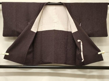 平和屋着物＃道行コート　色無地　霞地紋　紅消鼠色　正絹　逸品　CABH6801in