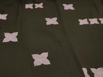 平和屋着物＃道行コート　ろうけつ染め　横段花文　黒地　正絹　逸品　CABH6808in