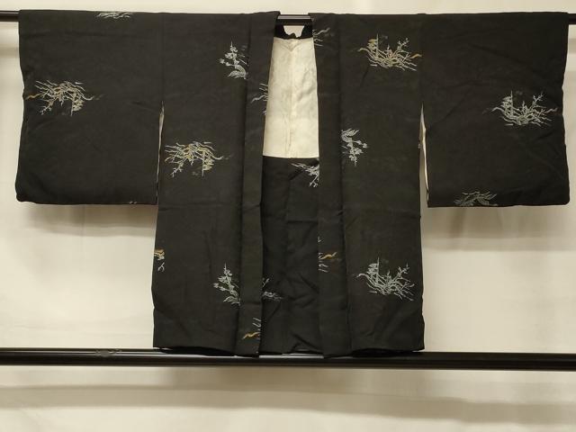 平和屋着物＃羽織　寿光織　草木文　黒地　金銀糸　正絹　逸品　CABH6817in