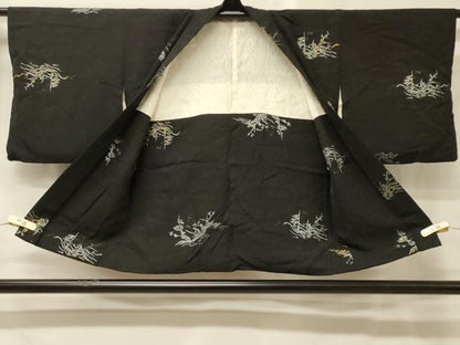平和屋着物＃羽織　寿光織　草木文　黒地　金銀糸　正絹　逸品　CABH6817in