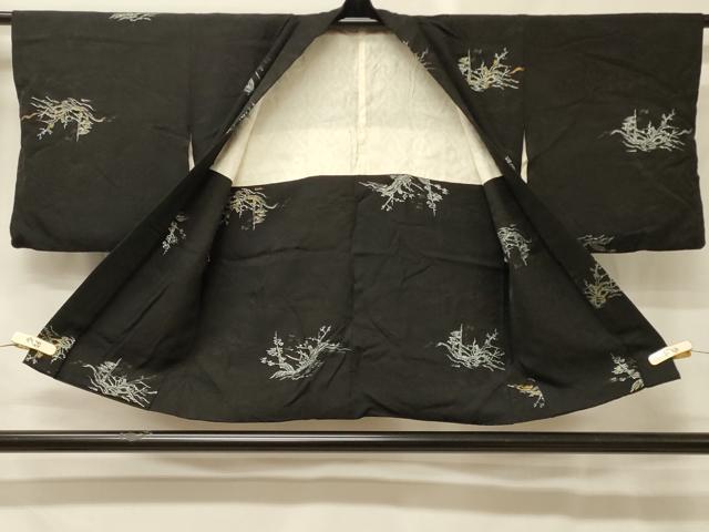 平和屋着物＃羽織　寿光織　草木文　黒地　金銀糸　正絹　逸品　CABH6817in