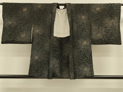 平和屋着物＃羽織　寿光織　乱菊　黒地　金銀糸　正絹　逸品　CABH6822in