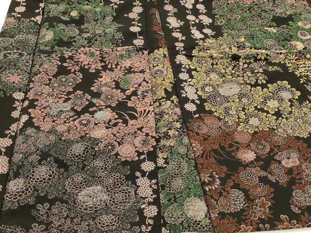 平和屋着物＃羽織　寿光織　草花文　黒地　金糸　正絹　逸品　CABH6824in