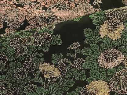 平和屋着物＃羽織　寿光織　草花文　黒地　金糸　正絹　逸品　CABH6824in