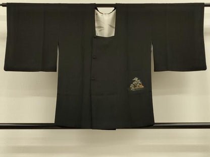 平和屋着物＃道行コート　寿光織　風景文　黒地　金銀糸　正絹　逸品　CABH6827in