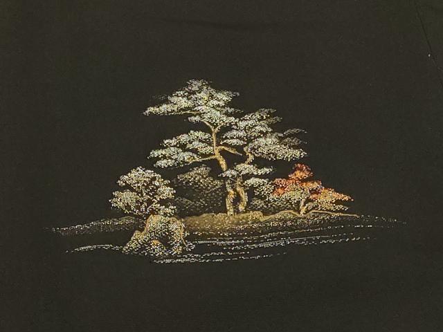 平和屋着物＃道行コート　寿光織　風景文　黒地　金銀糸　正絹　逸品　CABH6827in