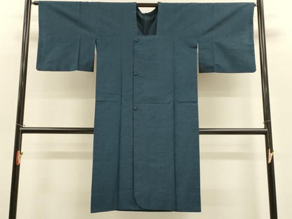 平和屋着物＃道行コート　紬地　紺色　ロング丈　正絹　逸品　CABH6832in