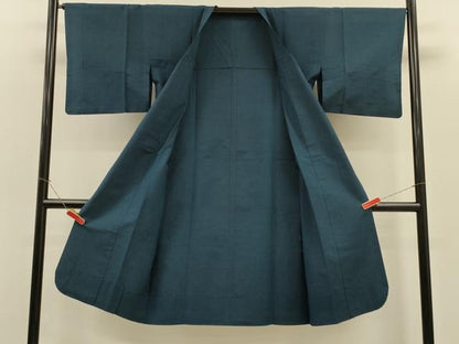 平和屋着物＃道行コート　紬地　紺色　ロング丈　正絹　逸品　CABH6832in