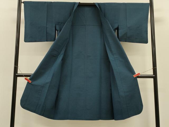 平和屋着物＃道行コート　紬地　紺色　ロング丈　正絹　逸品　CABH6832in