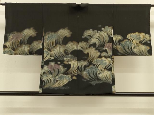 平和屋着物＃羽織　寿光織　立波文　黒地　金銀糸　正絹　逸品　CABH6835in