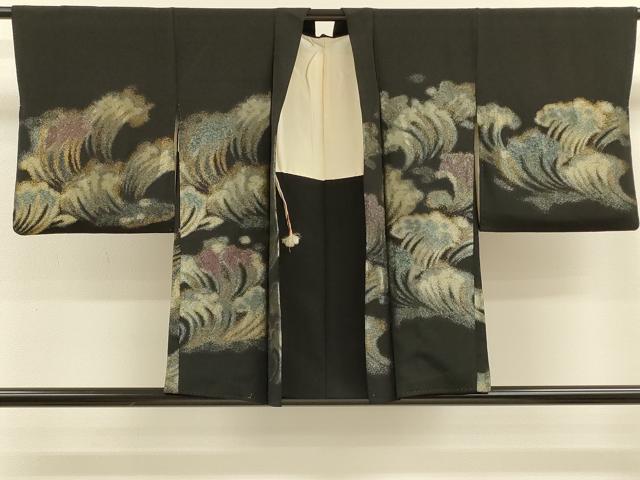平和屋着物＃羽織　寿光織　立波文　黒地　金銀糸　正絹　逸品　CABH6835in