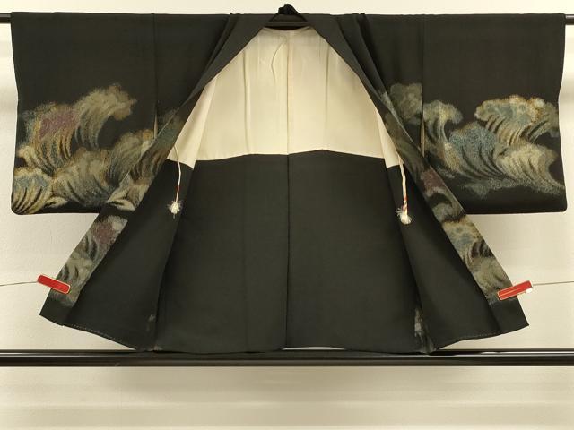 平和屋着物＃羽織　寿光織　立波文　黒地　金銀糸　正絹　逸品　CABH6835in
