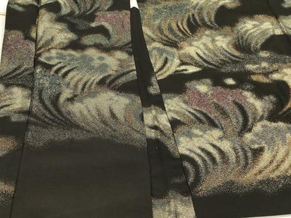 平和屋着物＃羽織　寿光織　立波文　黒地　金銀糸　正絹　逸品　CABH6835in