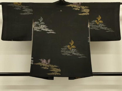 平和屋着物＃羽織　寿光織　霞舞葉文　黒地　金銀糸　正絹　逸品　CABH6837in