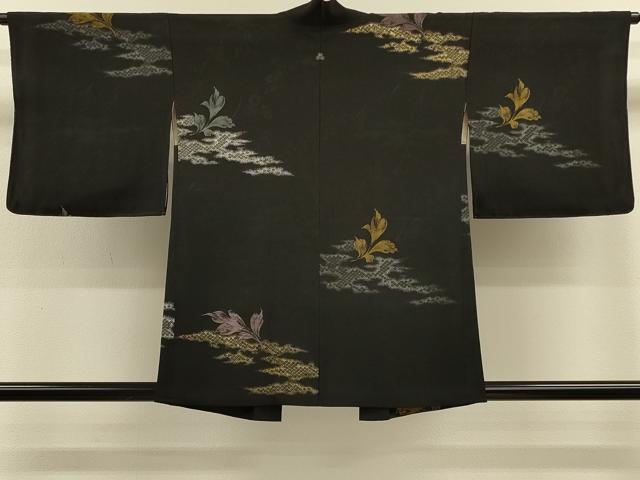 平和屋着物＃羽織　寿光織　霞舞葉文　黒地　金銀糸　正絹　逸品　CABH6837in