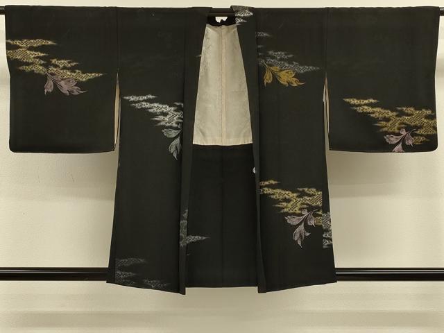平和屋着物＃羽織　寿光織　霞舞葉文　黒地　金銀糸　正絹　逸品　CABH6837in