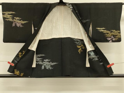 平和屋着物＃羽織　寿光織　霞舞葉文　黒地　金銀糸　正絹　逸品　CABH6837in