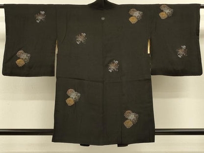 平和屋着物＃羽織　乱菊　黒地　金銀彩　正絹　逸品　CABH6838in