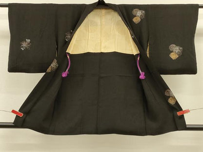 平和屋着物＃羽織　乱菊　黒地　金銀彩　正絹　逸品　CABH6838in