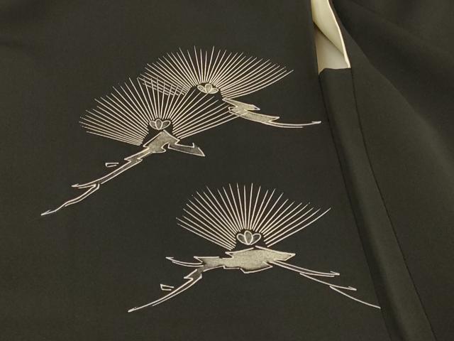 平和屋着物＃羽織　刺繍　枝松文　黒地　正絹　逸品　CABH6840in