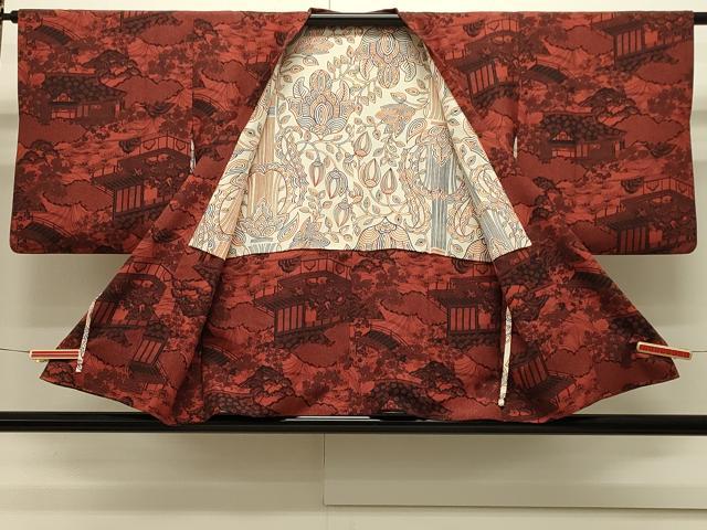 平和屋着物＃人間国宝　南部芳松　突彫り　道行コート　風景草花文　反端付き　正絹　逸品　CABH6843in