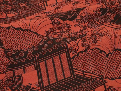 平和屋着物＃人間国宝　南部芳松　突彫り　道行コート　風景草花文　反端付き　正絹　逸品　CABH6843in