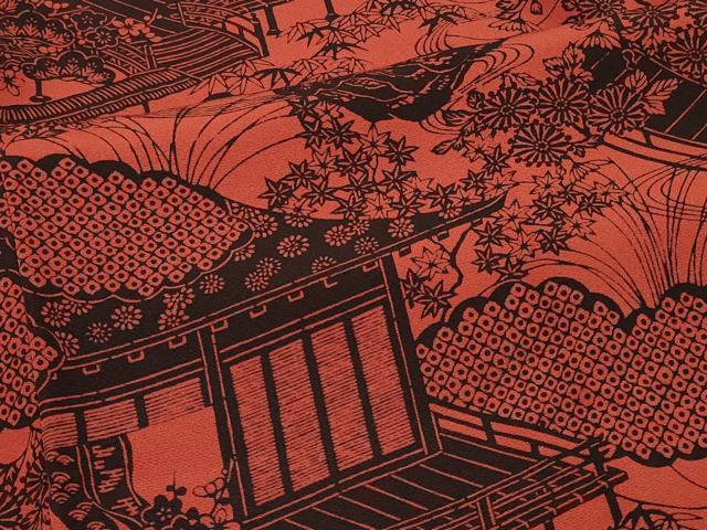 平和屋着物＃人間国宝　南部芳松　突彫り　道行コート　風景草花文　反端付き　正絹　逸品　CABH6843in