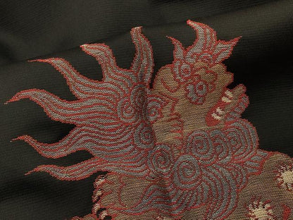 平和屋着物＃道行コート　輪奈織　寿光織　獅子　鞠　黒地　金銀糸　ロング丈　正絹　逸品　CABH6850in