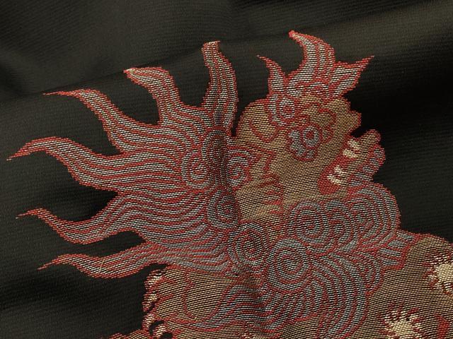 平和屋着物＃道行コート　輪奈織　寿光織　獅子　鞠　黒地　金銀糸　ロング丈　正絹　逸品　CABH6850in