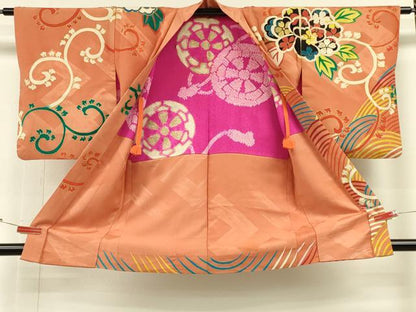 平和屋着物∞アンティーク　大正ロマン　羽織　駒刺繍　立波花唐草文　金彩　正絹　逸品　CABH6856in