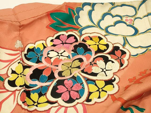 平和屋着物∞アンティーク　大正ロマン　羽織　駒刺繍　立波花唐草文　金彩　正絹　逸品　CABH6856in